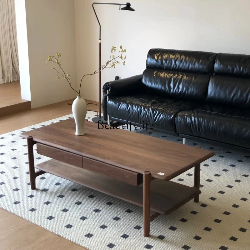 

**New Chinese coffee table household living room low table black walnut mobile sofa small coffee table