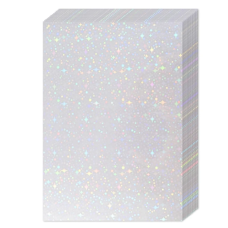 AA81-36 Sheets Holographic Sticker Paper,Holographic Laminate Sheets,Clear Vinyl Sticker Sheets,11.7 X 8.3 Inches(Star)