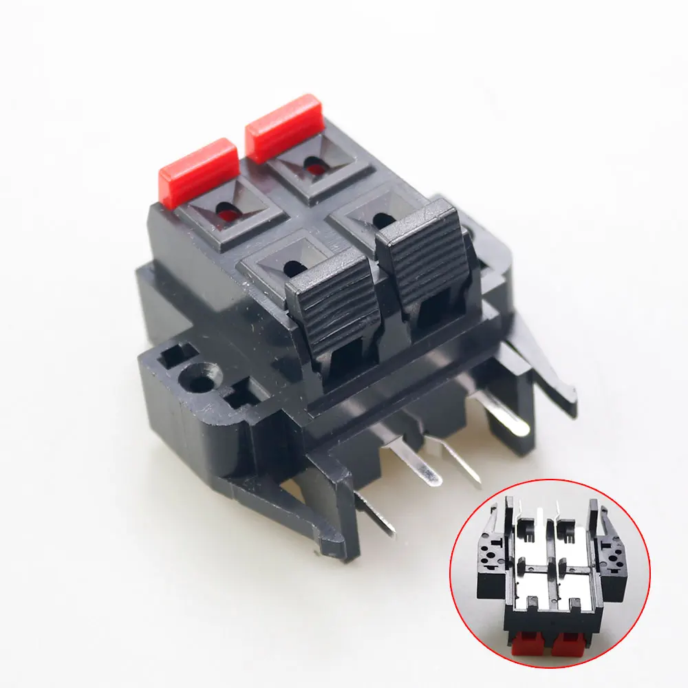 YUXI 2PCS  4 Position Double Row Cable Clip Push Type Speaker Terminal Panel Spring Wiring Base Jack Plug Socket Connector