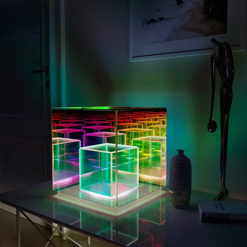 Acrylic Hypercube Magic Cube Box Art Device Computer Desktop Decoration Luminous Competition Match Good Color Table Lamp