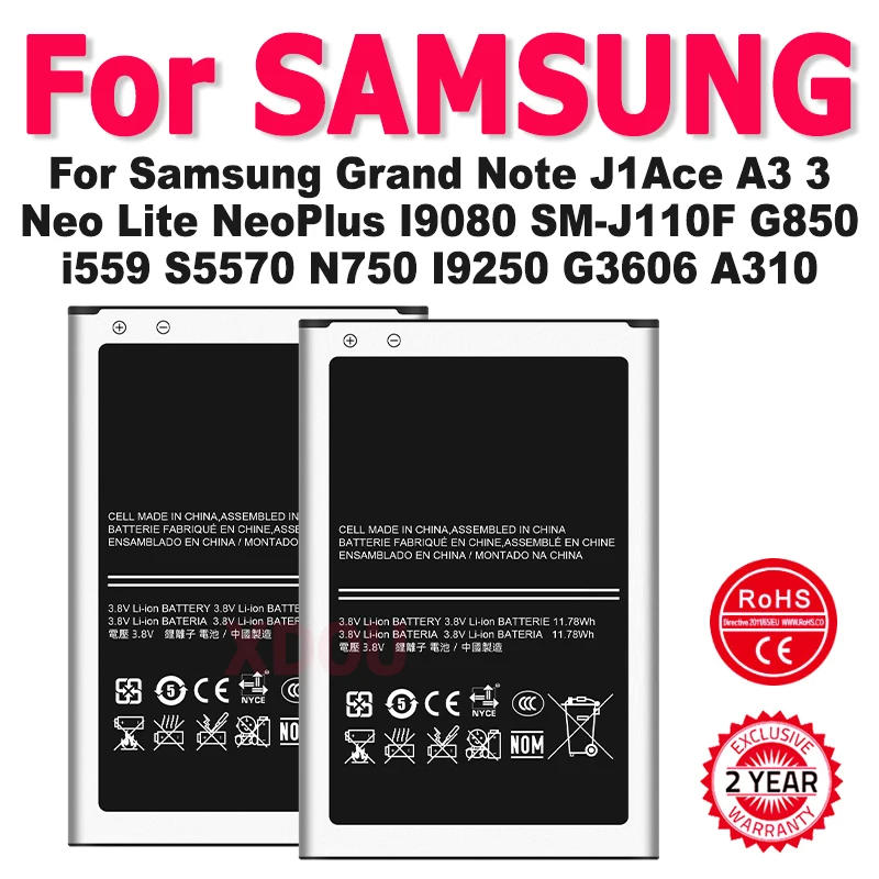 

Новый аккумулятор высокого качества для Samsung Grand Note J1Ace A3 3 Neo Lite NeoPlus I9080 SM-J110F G850 i559 S5570 N750 I9250 G3606 A310