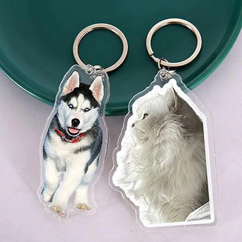 Personalized Anime Pet Keychains Custom Cartoon Key Chain Photo Customized Charms Hologram Clear Acrylic Keychains for Gifts