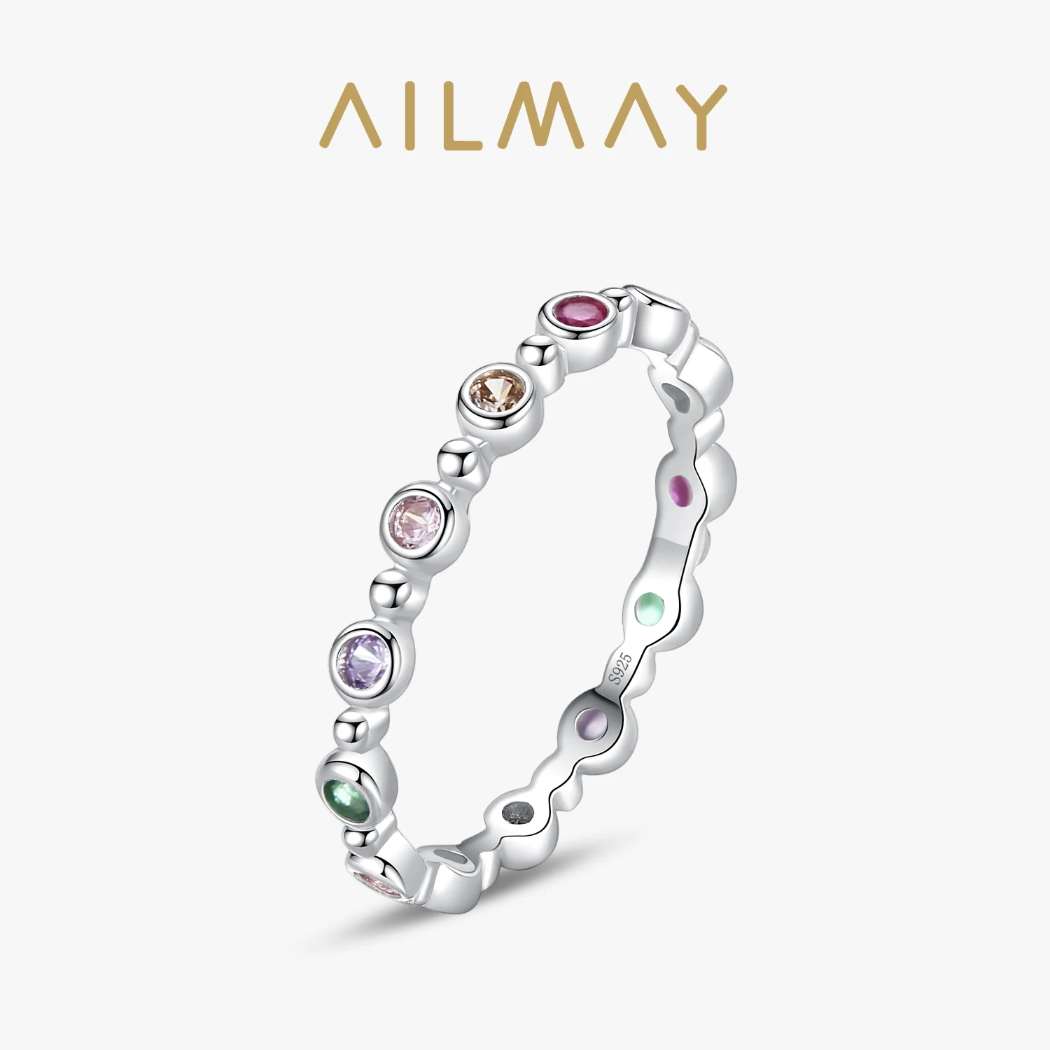 

Ailmay 925 Sterling Silver Exquisite Round Bubbles Rainbow Colorful Zirconia Finger Ring For Women Fashion Wedding Fine Jewelry