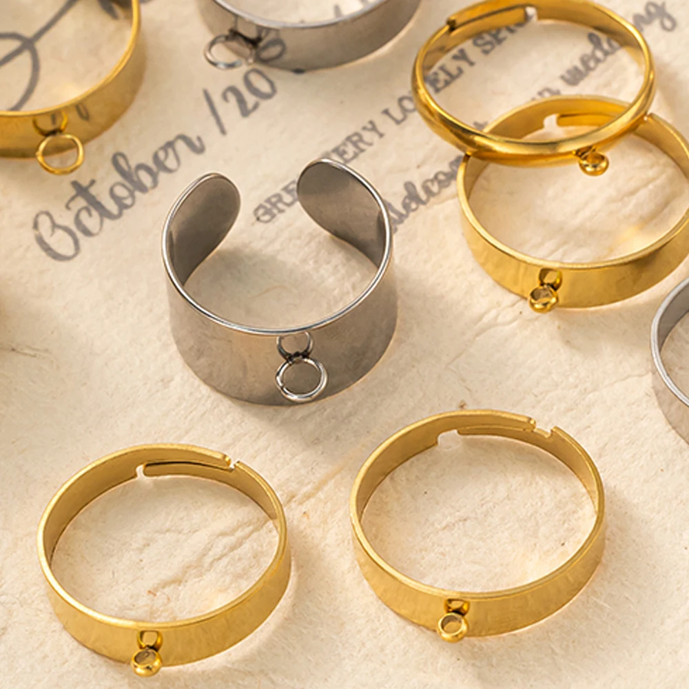 5pcs/Lot Stainless Steel Gold Color Open Adjustable Rings Base For Men Women DIY Jewelry Making Supplies Findings Accessories view 5