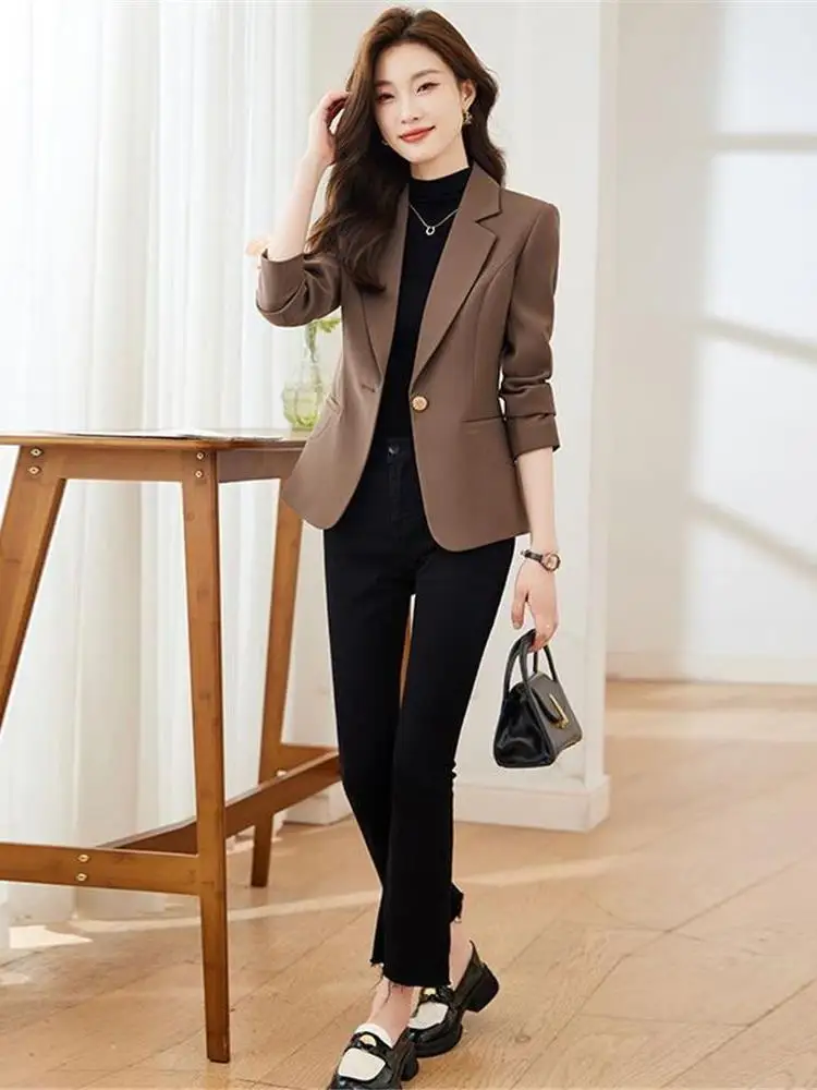 Women's Faionable Versatile Spring Autumn Light Maturi Sle Small Size Suit Ele Top High End Women's Suit Jaet