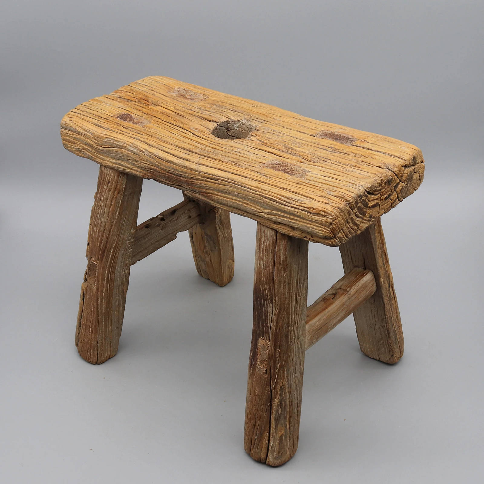 

Naturally and Nicely Weathered Old Stool, Sturdy Plant Base, Small Side Table, Mini Bench