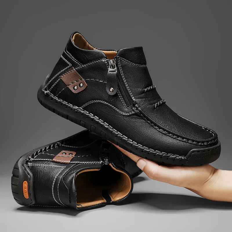 Men's casual versatile outdoor casual one foot flat handmade leather shoes spring high top shoes