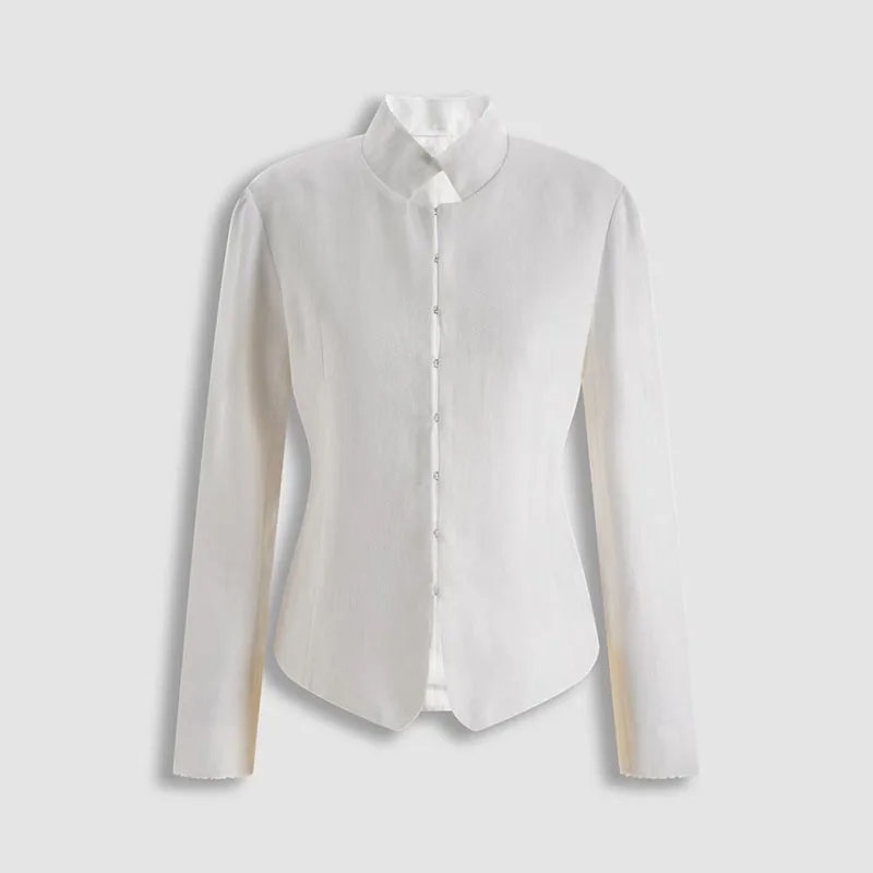 2026, New Design, Women's Linen Waist-Hugging Jacket Coat, Buttoned-Up Slim-Fitting Suit, High-Quality Business Suit, Y2K Style
