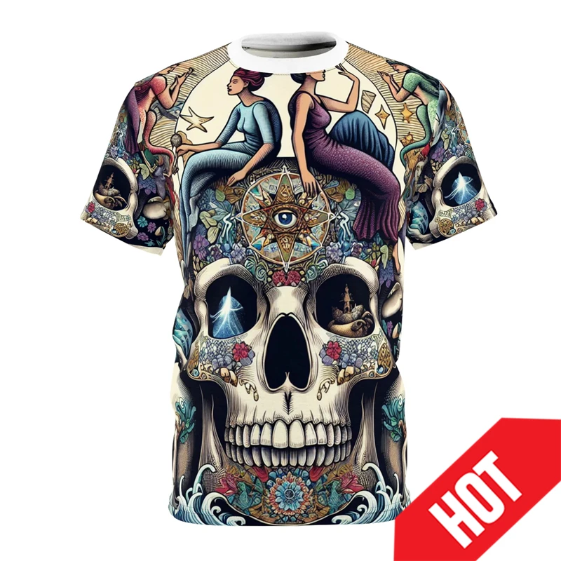 Vintage Mens T Shirt Novelty Sugar Skull 3D Graphic T Shirts Man Y2k Clothes Casual Short Sleeve Street Cool High Quality Tops