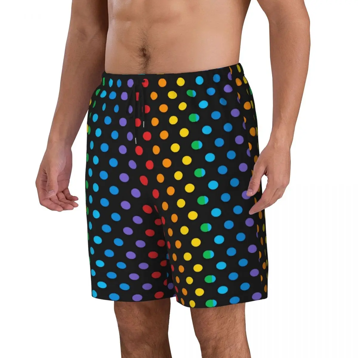 Rainbow Polka Dot Board Shorts Summer Colorful Print Y2K Funny Beach Short Pants Men Sports Surf Quick Drying Design Swim Trunks