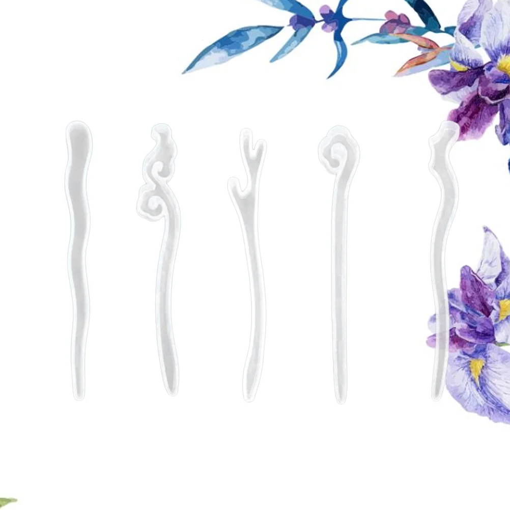 

5Pcs Hairpin Silicone Molds Set Flexible Reusable DIY Craft Jewelry Making Tool Manual Glue Molds Shape Maker for Hair Sticks