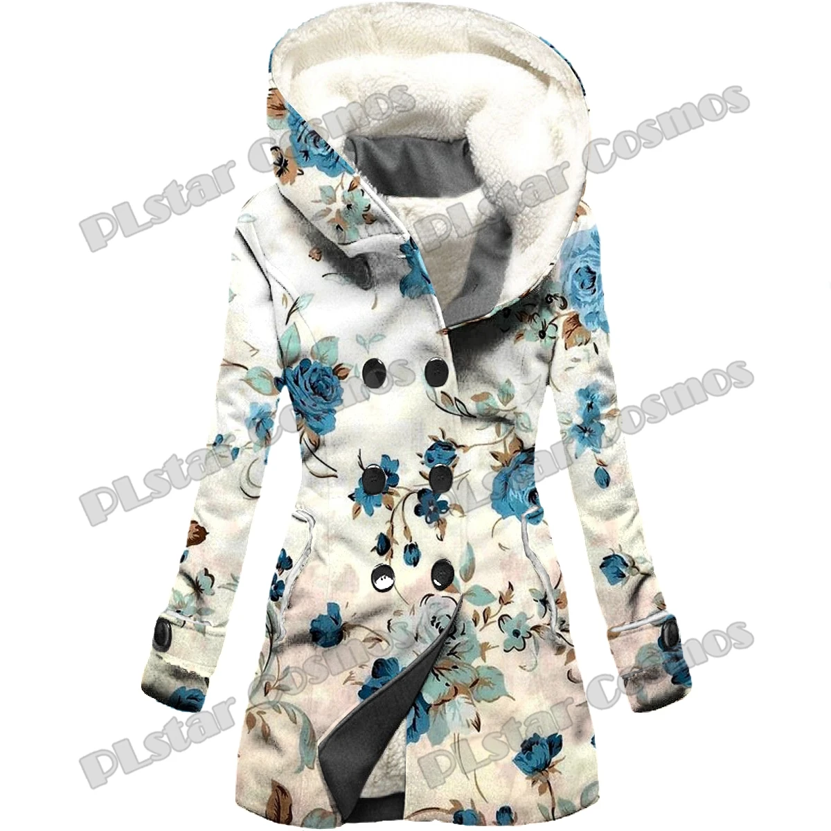 Kwiaty i nerkowce Kwiatowy wzór 3D Nadrukowany na całej powierzchni Moda Kobieta Płaszcz z kapturem Zimowy Casual Gruba ciepła kurtka z kapturem HR12