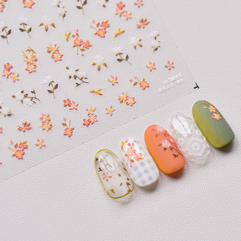 Translucent Flower Watercolor Mini Flower Lively Wreath Japanese 3D Self Adhesive Nail Art Decoration Sticker 5D Manicure Decal