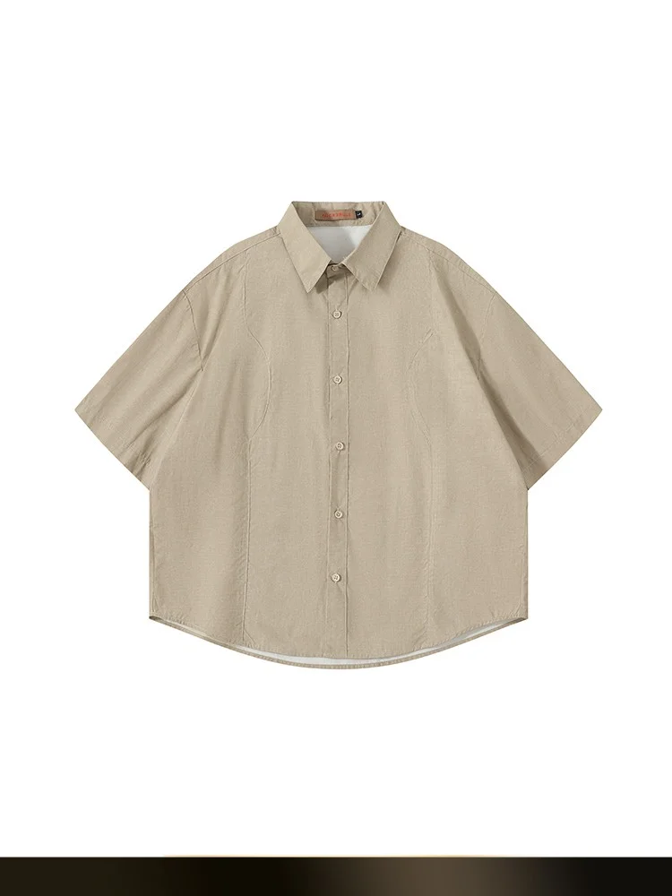 

American Retro Workwear irt Men's Summer Casual Versatile Couple Sle Fried Color Worn out Cotton Nylon Blend Button up