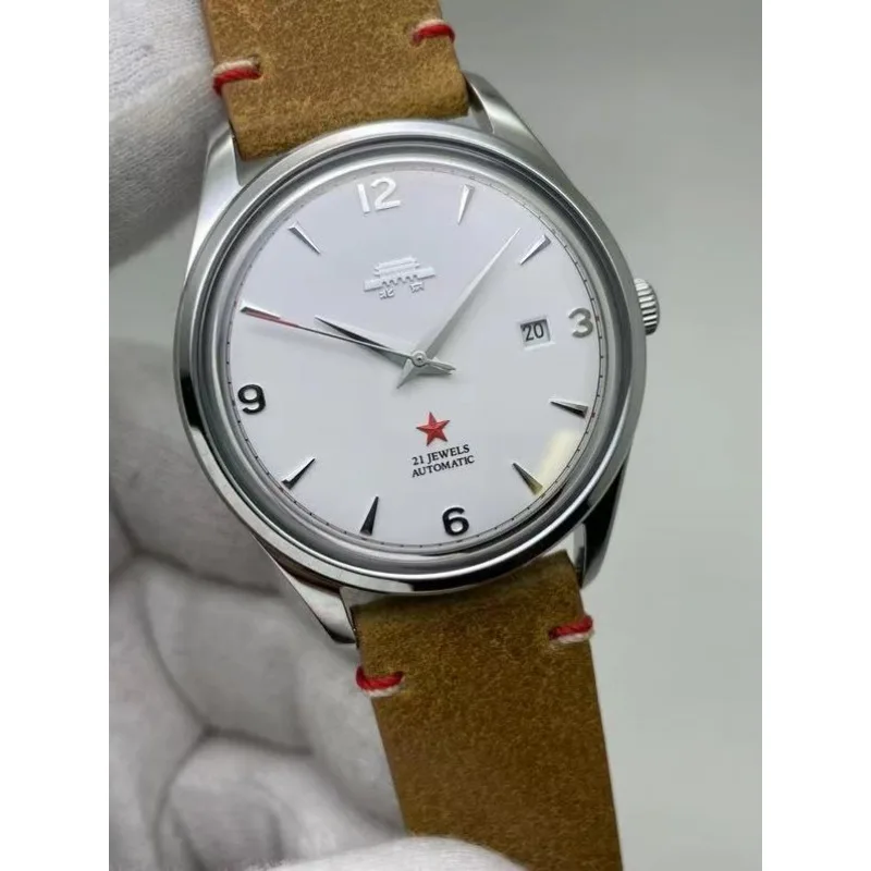 Beijing Watch Vintage Minimalist Dial Sapphire Fashion Business Bauhaus Red Star 21Jewels Automatic Mechanical Watch for Men