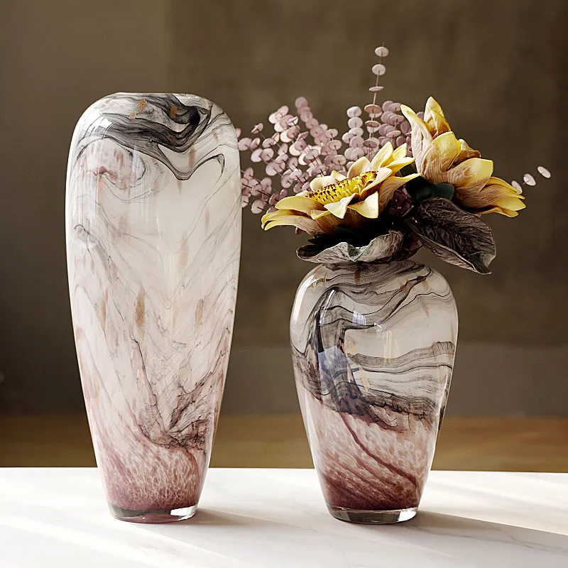 

New Chinese ink pattern glazed vase modern light luxury household living room entrance large vase flower ornament
