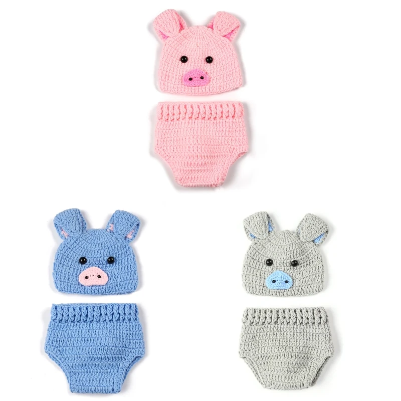 F1CB Pig Costume Cotton Crochet Baby Photo Prop Newborn Baby Photography Props