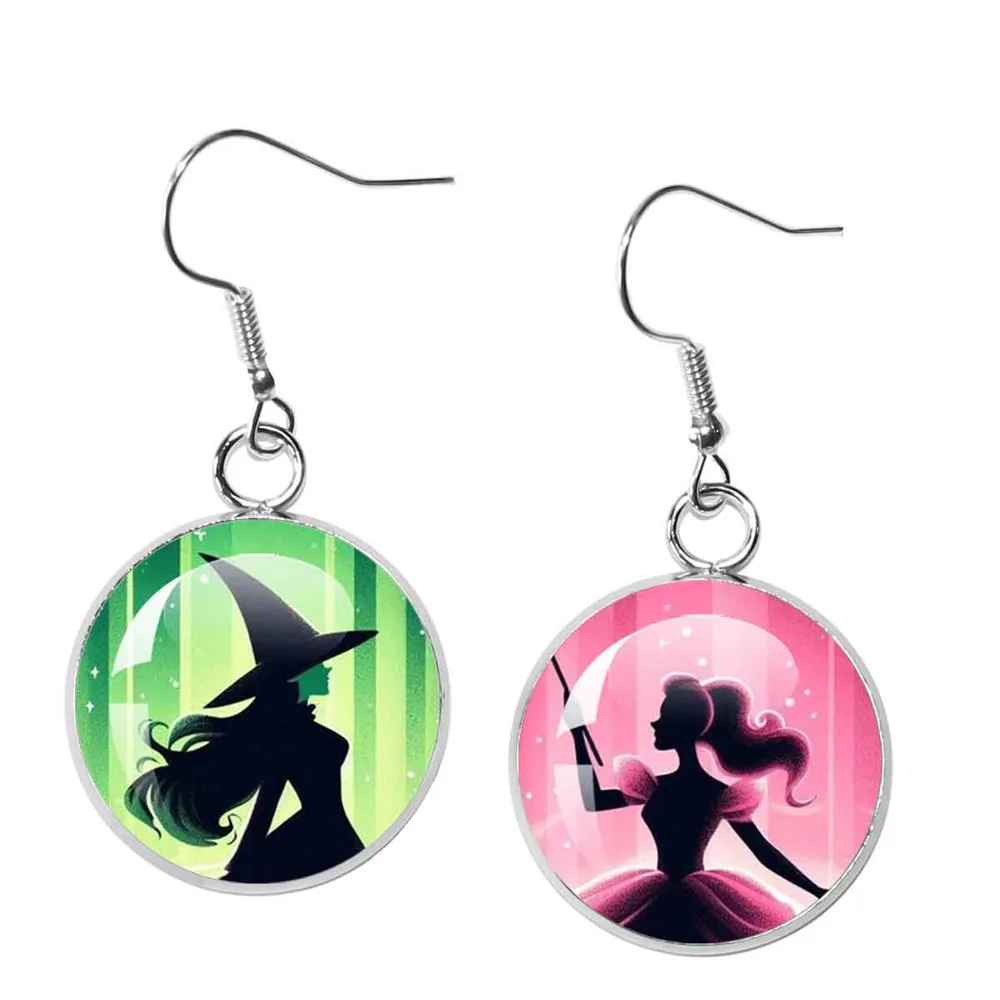 New Magic Wicked Witch Classic Musical Movie Glass Cabochon French Hook Earrings 20mm Drop Earring For Women Girls Jewelry Gift