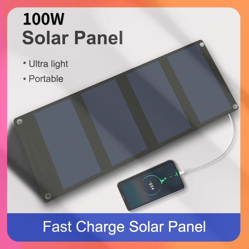 

100W QC3.0 Fast Charge Solar Panels Portable Foldable Waterproof USB Type-C Solar Panel Charger Power Bank for Phone Battery