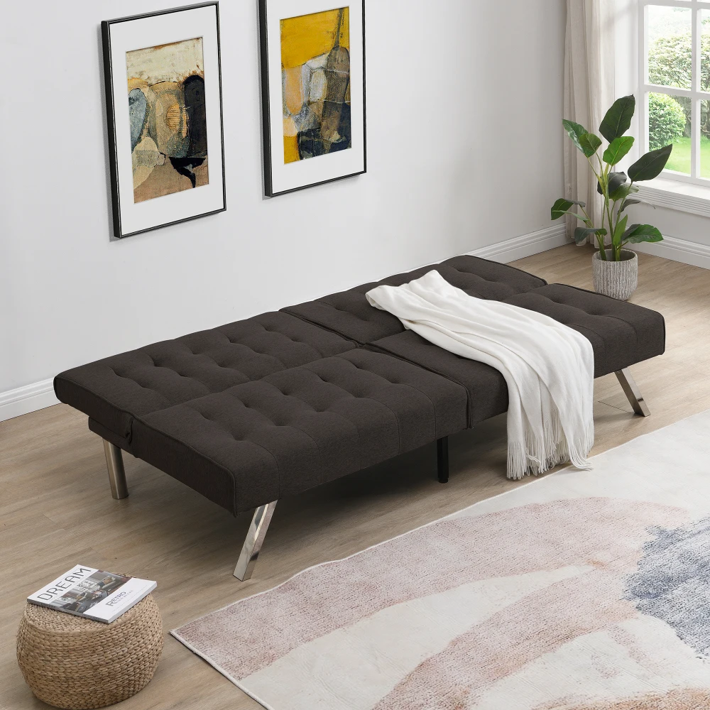 HOLZRAHMEN, EDELSTAHLBEIN, FUTON, SOFA-BETT Espresso
