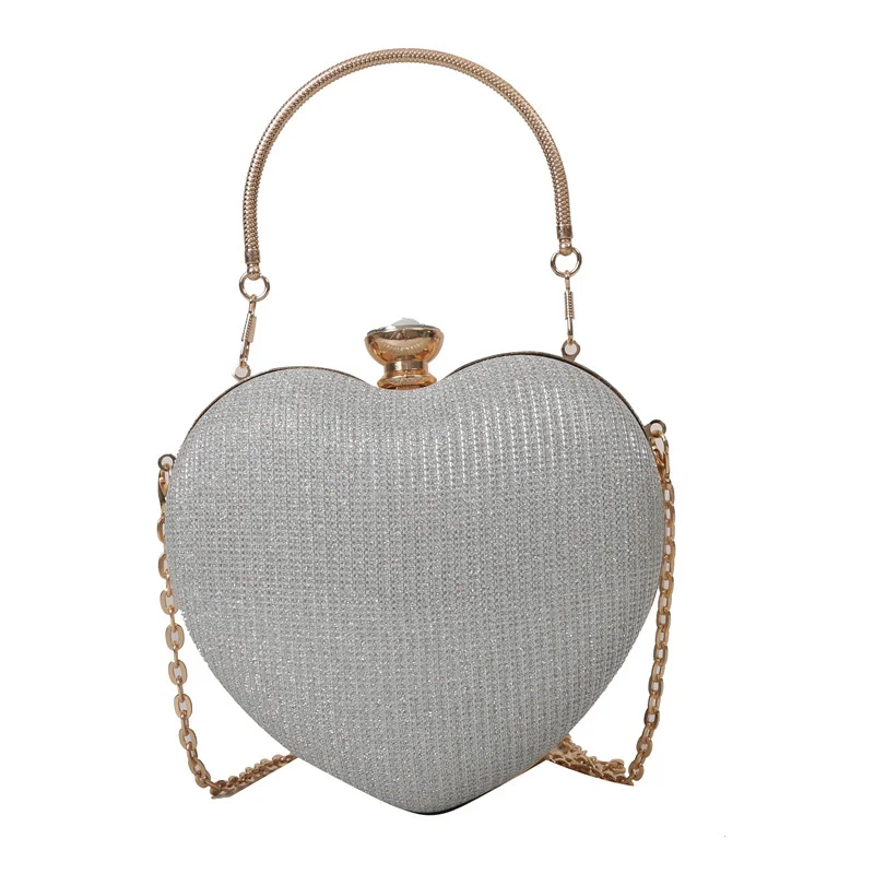 Abend Clutch Tasche Frauen Tasche Glänzende Handtasche Herz Form Metall Kupplungen Tasche Mode Kette Schulter Umhängetasche Luxus Dame Geldbörse – Detail 36