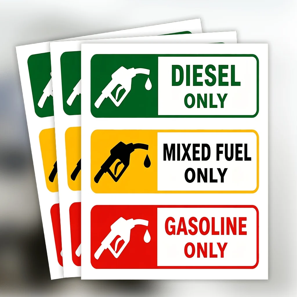 Fuel Warning Label Stickers 3/9PCS 3 Sheets Diesel Gasoline Hybrid Fuel Tank Decals for Car Motorcycle Safety Indicator Decor
