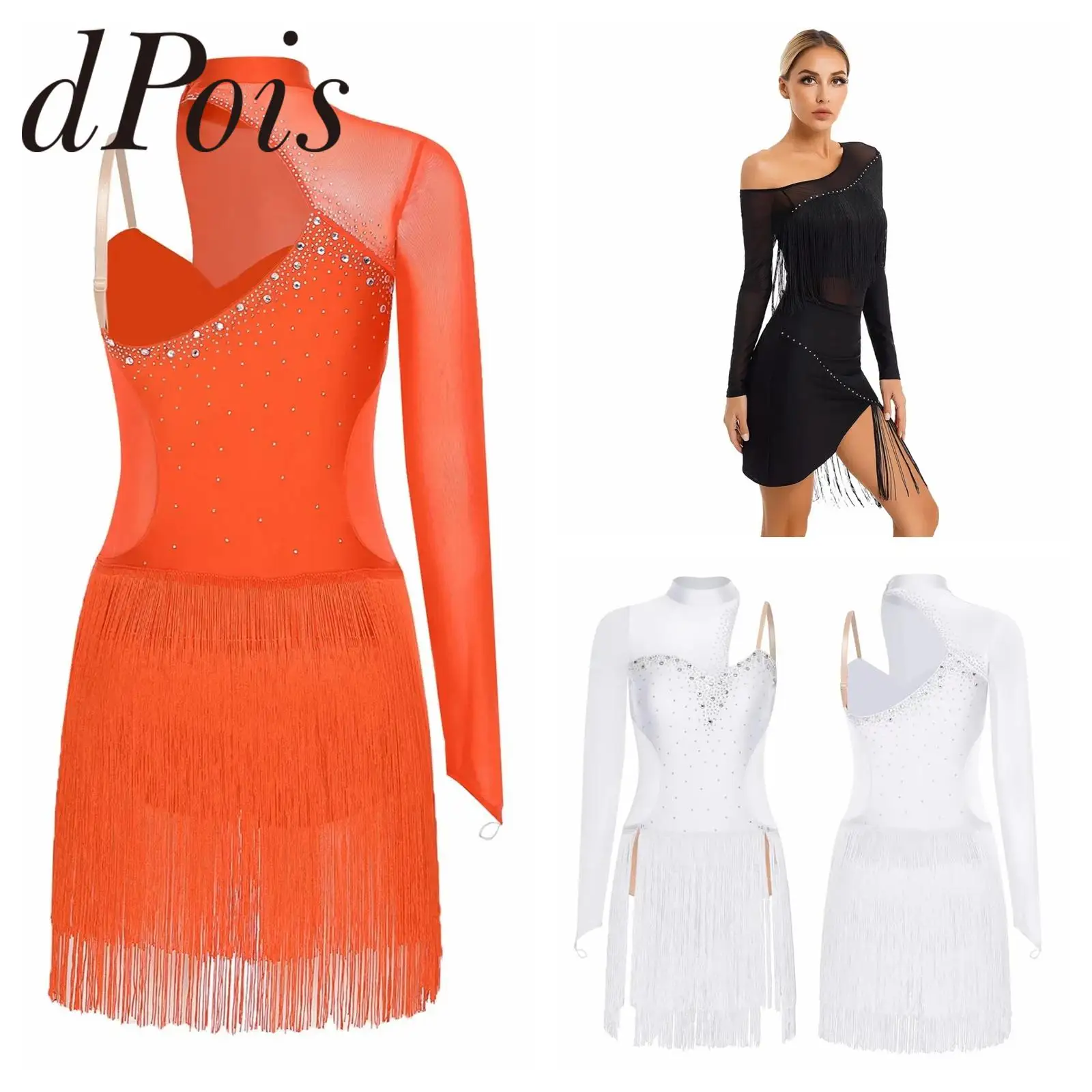 

Костюм для латинских танцев, женская одежда для самбы, ча-ча, танго, сальсы, тренировочное платье для румбы с бахромой, платье для латинских танцев с разрезом