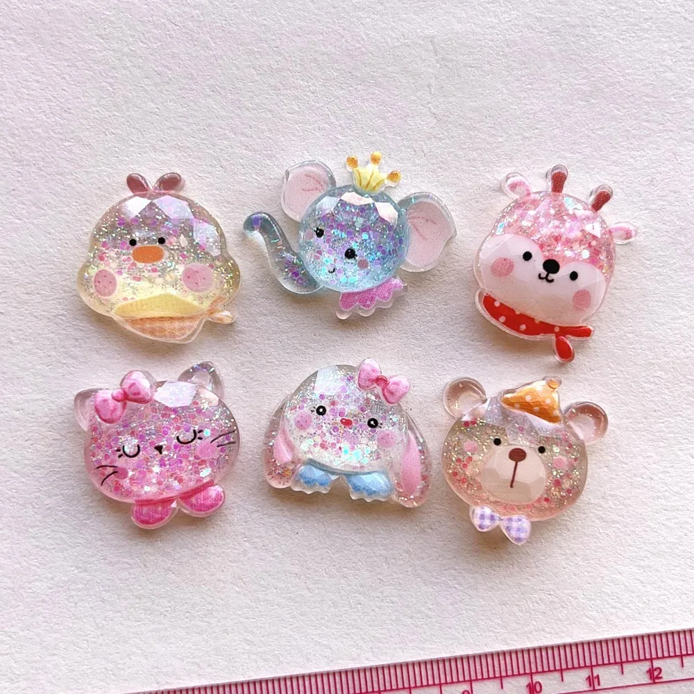 10pc Mini Kawaii Cute Glitter Animal Resin Flat Back Charms Cabochons Scrapbook DIY Craft Jewelry Making Hairpin Decor Ornaments