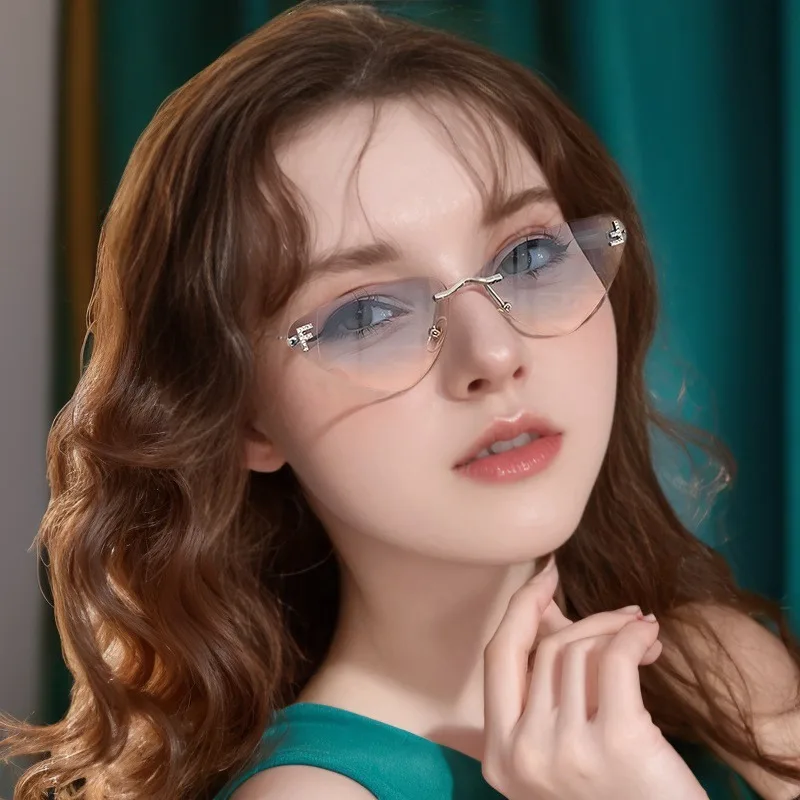 トレンディなリムレスダイヤモンド型サングラス F レディース高級ブランドサングラスレディースクラシックエレガントアイウェアシェード