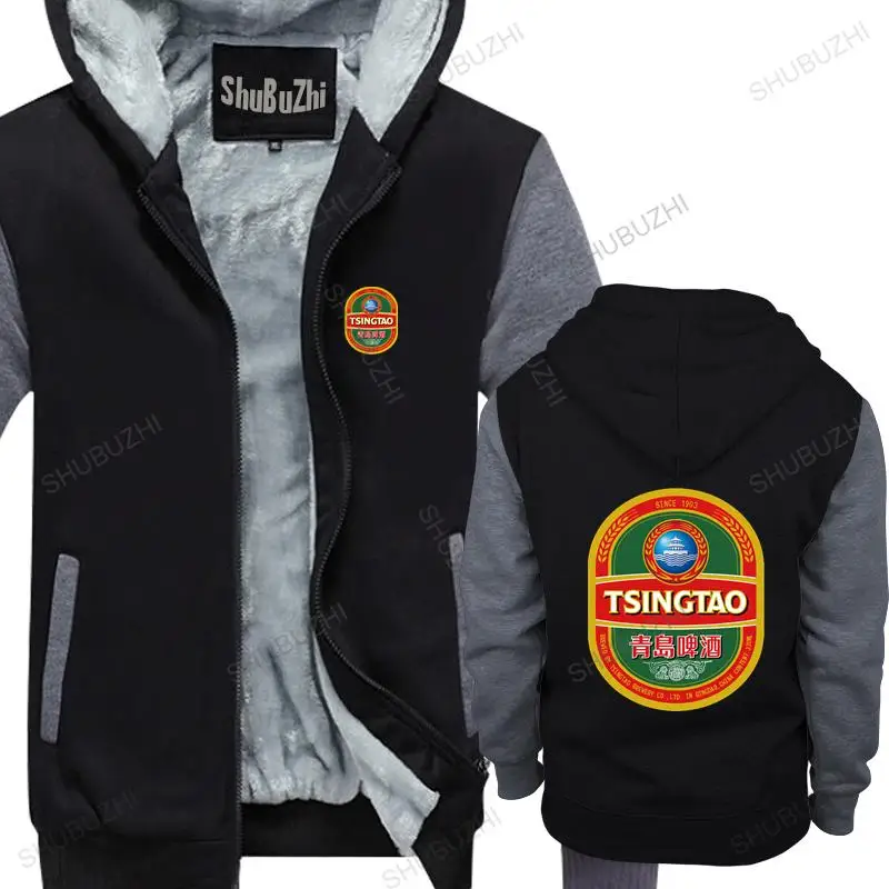 

new arrived men hoodies winter tsingtao beer cotton fleece jacket for man thick hoody male coat drop shipping