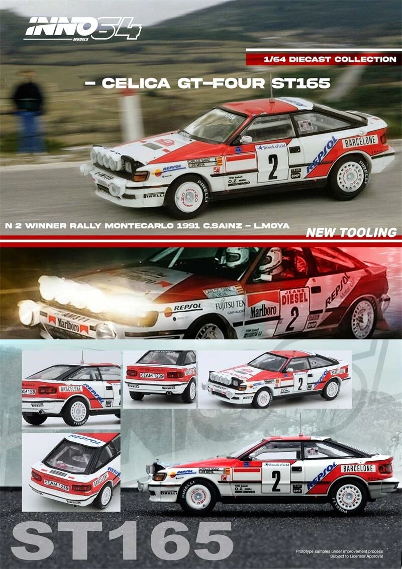 

Предпродажа INNO64 1:64 CELICA GT FOUR ST165 Winner Rally MonteCarlo 1991, коллекция C. Sainz/L. Moya, миниатюрная литая модель автомобиля