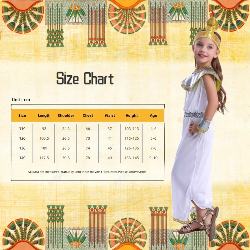 EE01 الفتيات المصرية القديمة النيل الملكة الأميرة كليوباترا تأثيري حفلة الهالوين زي فستان أبيض & 0Ww