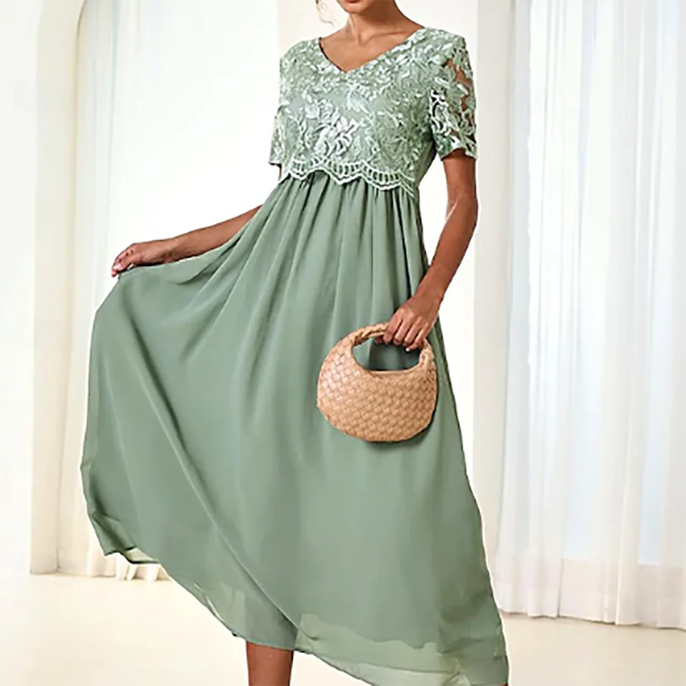 Elegante V-Ausschnitt-Applikationen, Spitze, halbe Ärmel, Brautkleider für die Brautmutter, individuelle Brautkleider