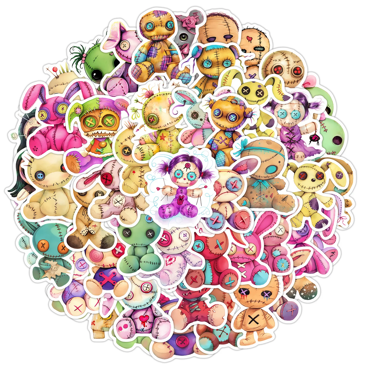 Pegatinas de muñecos vudú, decoración divertida de Graffiti, juguetes DIY de dibujos animados, maleta, nevera, portátil, guitarra, coche, bicicleta, monopatín, 10/30/50 Uds.