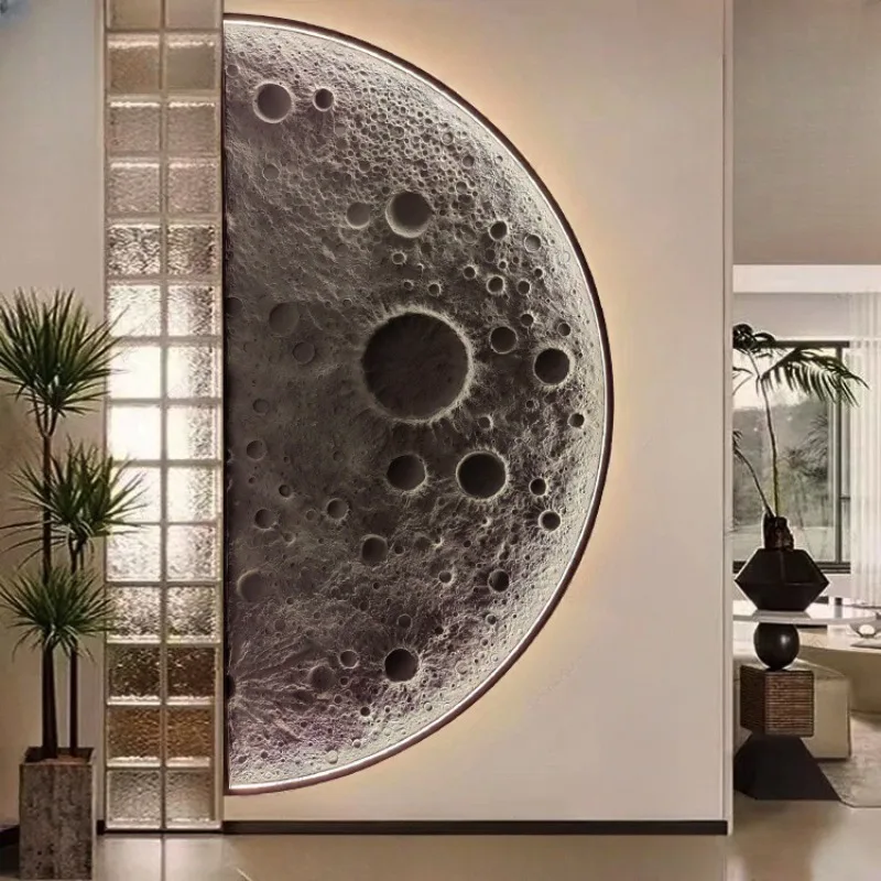 

3D three- semi-circular entrance background wall moon wall lamp designer moon mural decoration living room wall hanging