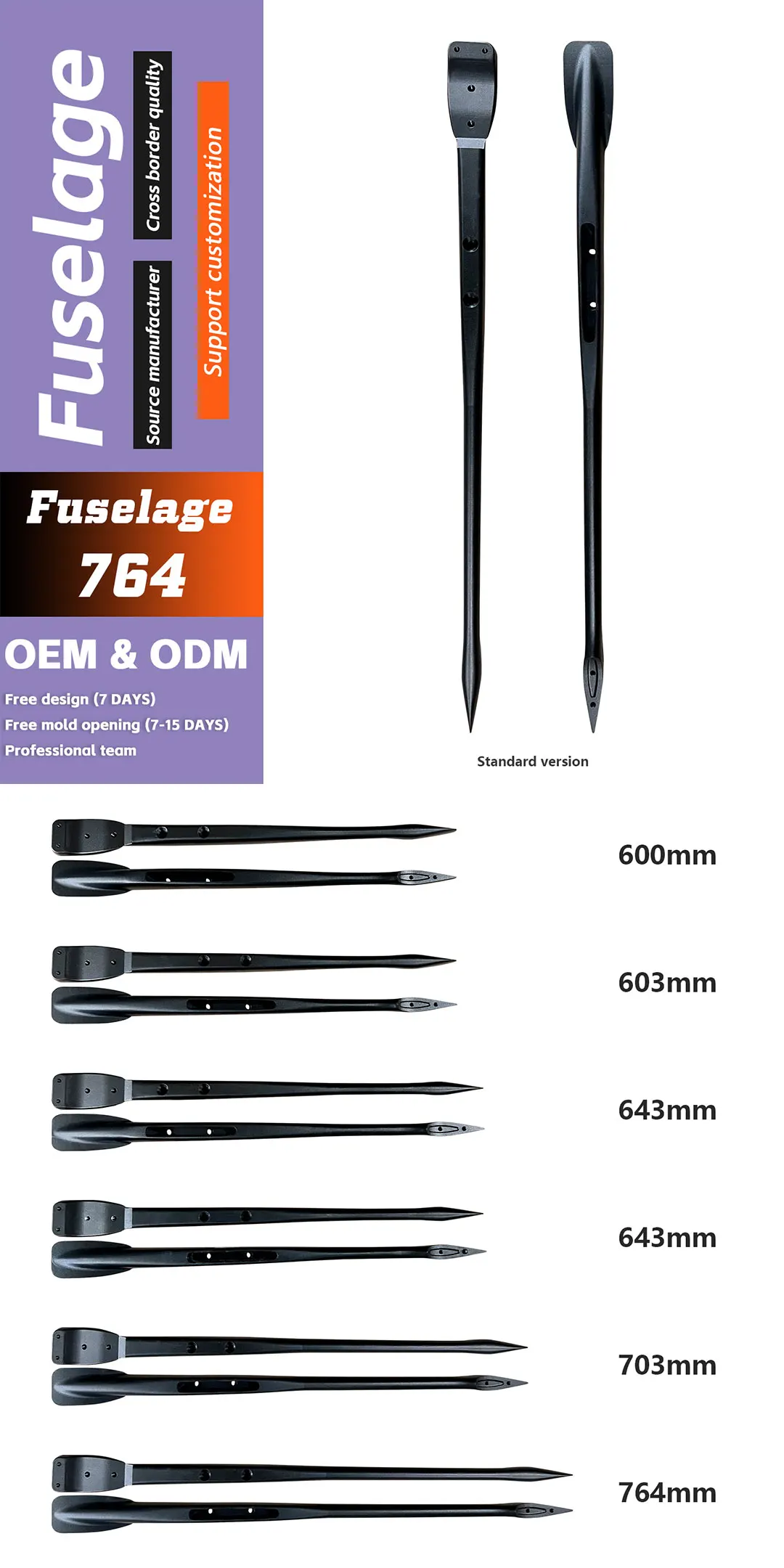 【Hot】Customizable Black Four-Hole Fuselage with Upgraded Hydrofoil 603/643/764 for Outdoor Water Sports Surfing-Kite SUP
