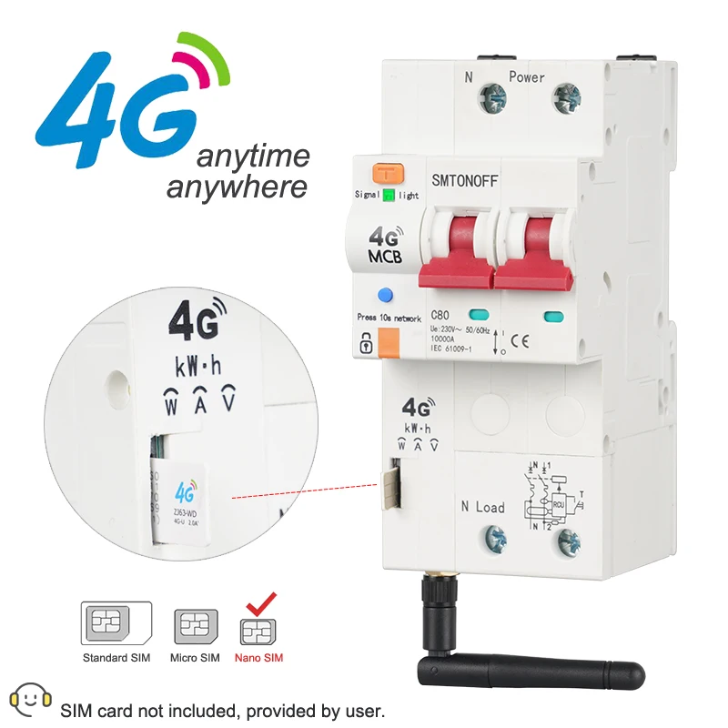 4G Tuya Circuit Breaker Energy Meter ป้องกันการรั่วไหล kWh Meter Wattmeter RCBO ควบคุมเสียง Alexa Google สําหรับ Smart Home