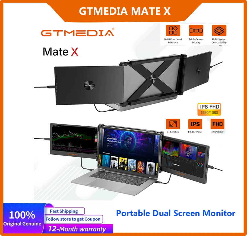 

GTMEDIA MATE X Portable Expansion Screen Designer for Laptop17.3 inch FHD 1080P Support 13.1-17.3 inches laptop