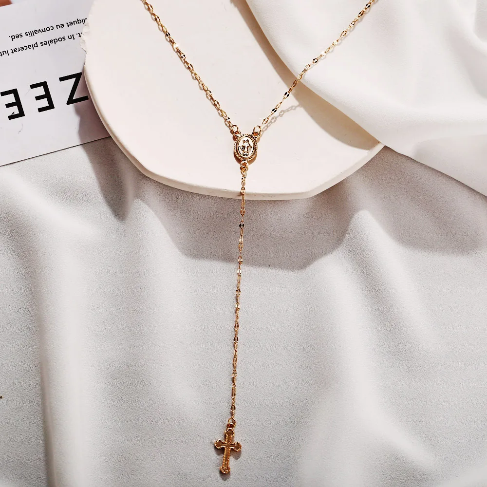 2024 New Fashion Vintage Christian Cross Bohemia Religious Rosary Pendant Necklace For Women Charm Jewelry Gifts image 5