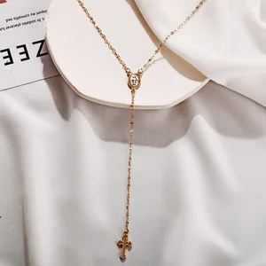 2024 Baru Fashion Vintage Christian Cross Bohemia Religius Rosario Liontin Kalung untuk Wanita Pesona Perhiasan Hadiah 8 kalung salib hijau penjualan terbaik - №