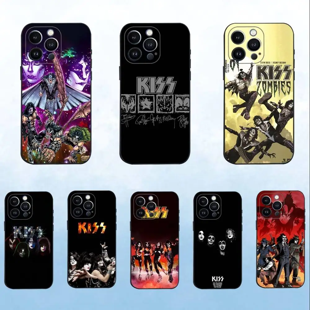 

C-Classics K-Kiss Rock Band Phone Case For iPhone 16,15,14,13,12,11 Plus,Pro Max,XS,X,XR,SE,Mini,8,7,Soft Silicone Black Cover
