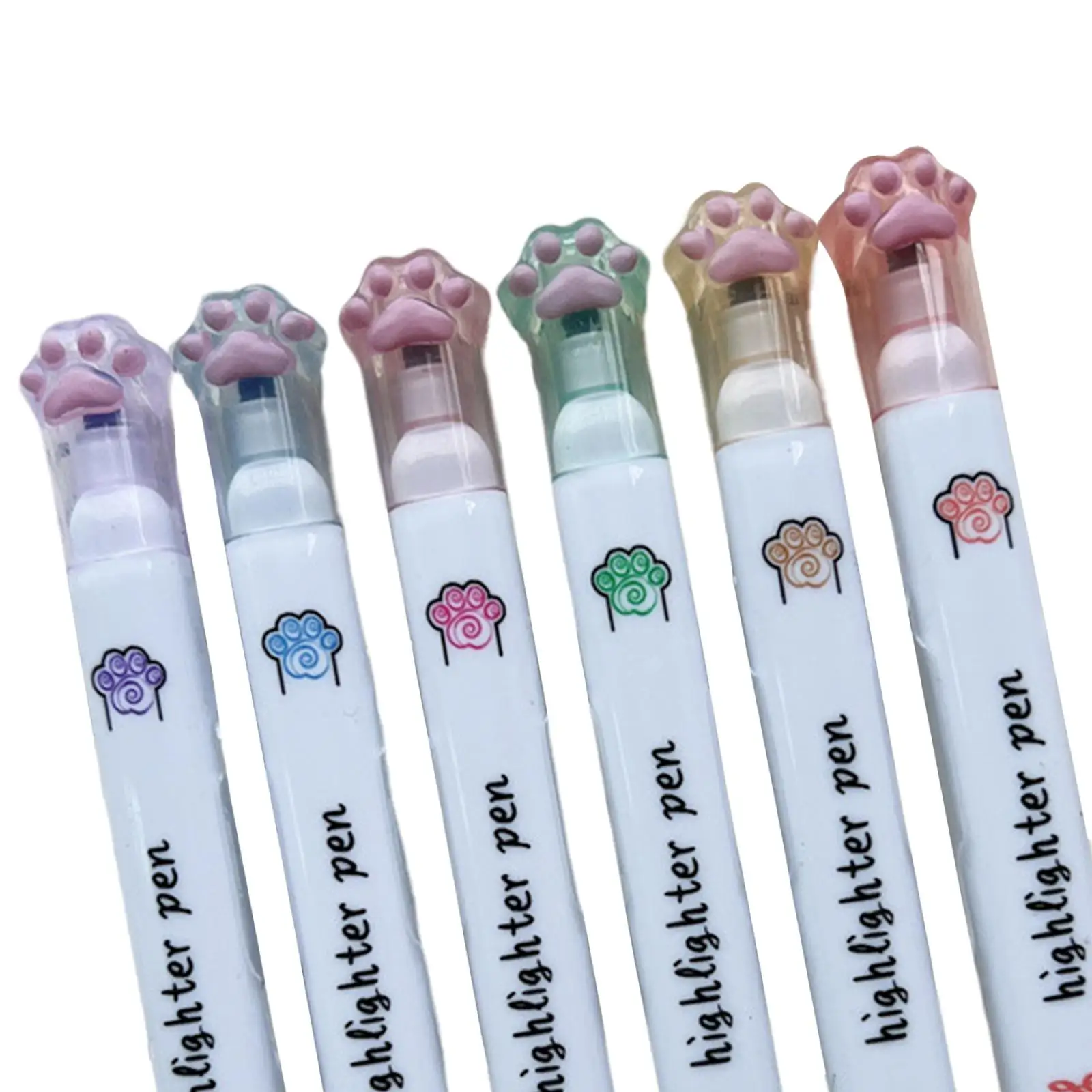 Stylos surligneurs patte d'animal de compagnie chat, couleurs assorties, stylo marqueur pour carte, album exécutif, 6x