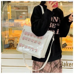 Kawaii Itabag Women Big PU Leather Shoulder Bag School Girls JK Ita Bag Badges Display Transparent Handbags Crossbody Bags Women