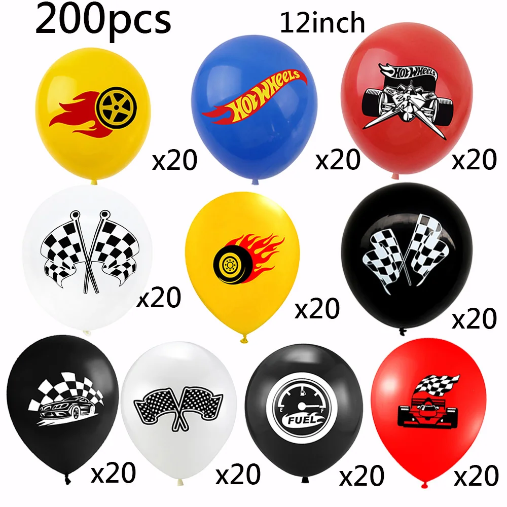 200Pcs Hot Wheels Race Cars Latex Balloons Birthday PartyTwo Fast Baby shower Decorations 12 Inch Checkered Flags Racing