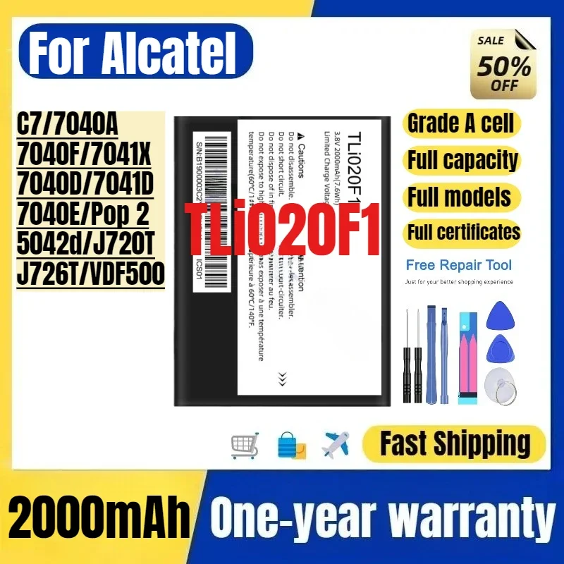 TLi020F1 for Alcatel Pop C7/7040A/7040F/7041X/7040D/7041D/7040E/Pop 2/5042d/J720T/J726T/VDF500 Mobile Phone Battery Grade A Cel