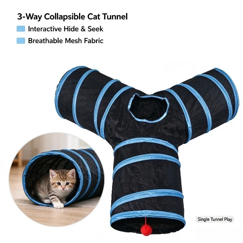 Foldable Pet Cat Tunnel Tube Interactive Hide and Seek Play Toy Kitten Training Game Stress Relief Tunnel for Puppy Small Animal