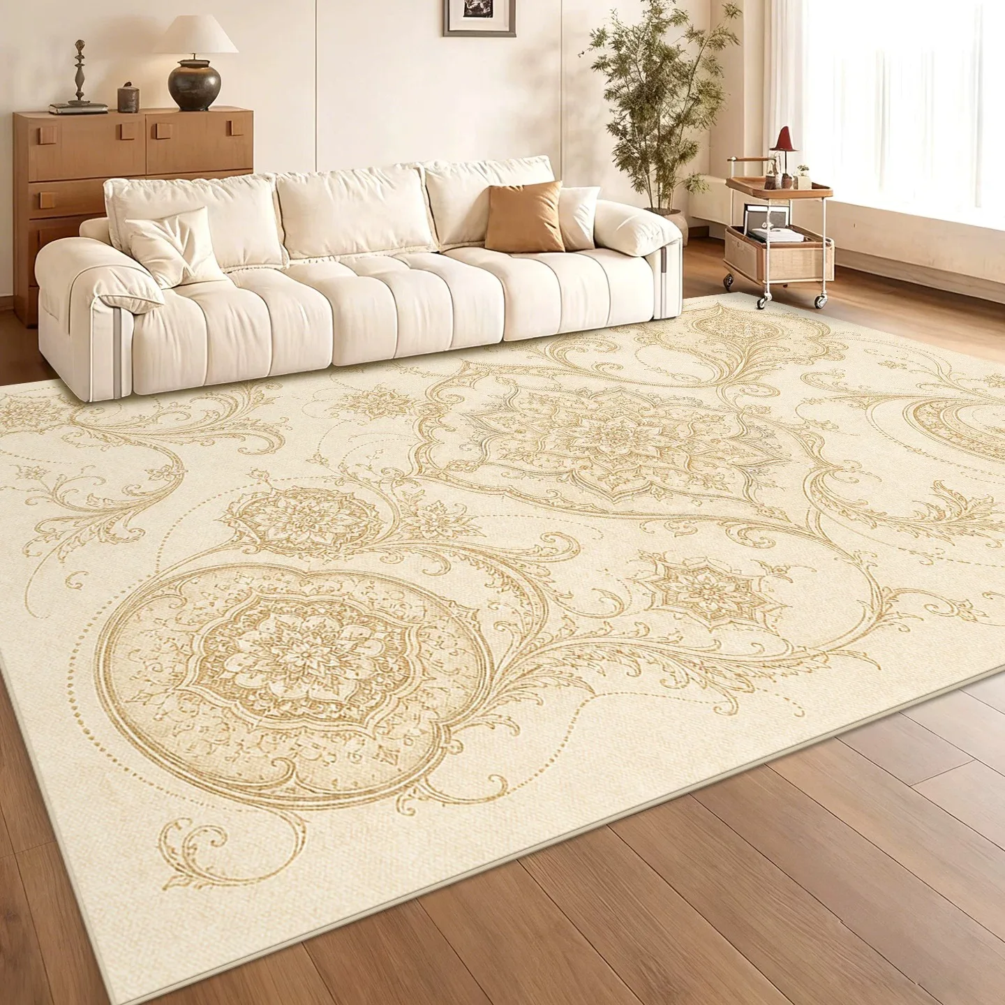 Intage Distressed Persian Living Room Carpet Beige Light Luxury Large Area Rugs Bedroom Mat Washable Floor Mats Home Decoration
