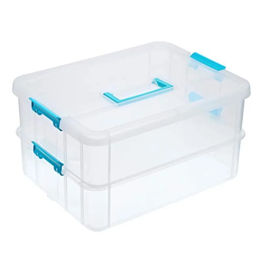 

2 Layer Stack and Carry Box Plastic Multipurpose Portable Storage Container Box Handled Organizer Storage Box for Organizing St