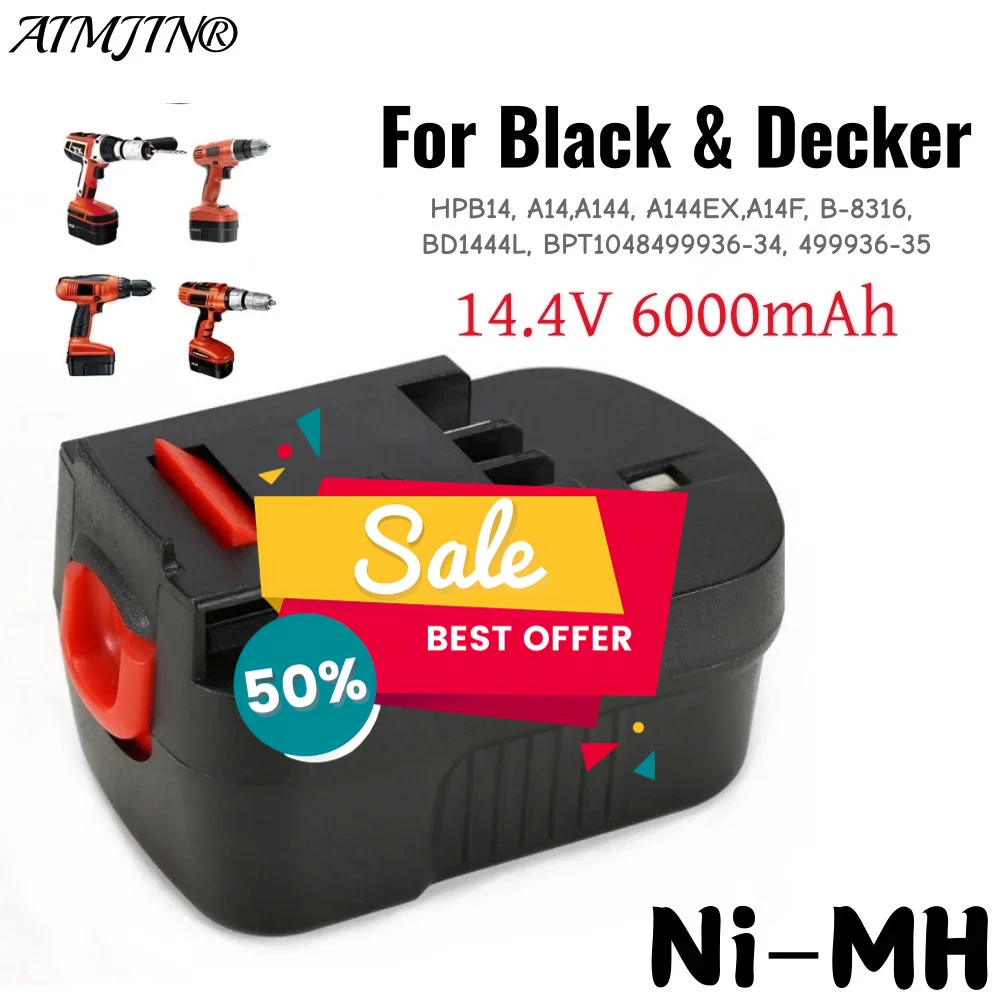 

Замена NiMH аккумуляторной батареи 14,4 В, 6000 мАч подходит для аккумуляторов Black Decker 14,4 В для электроинструментов