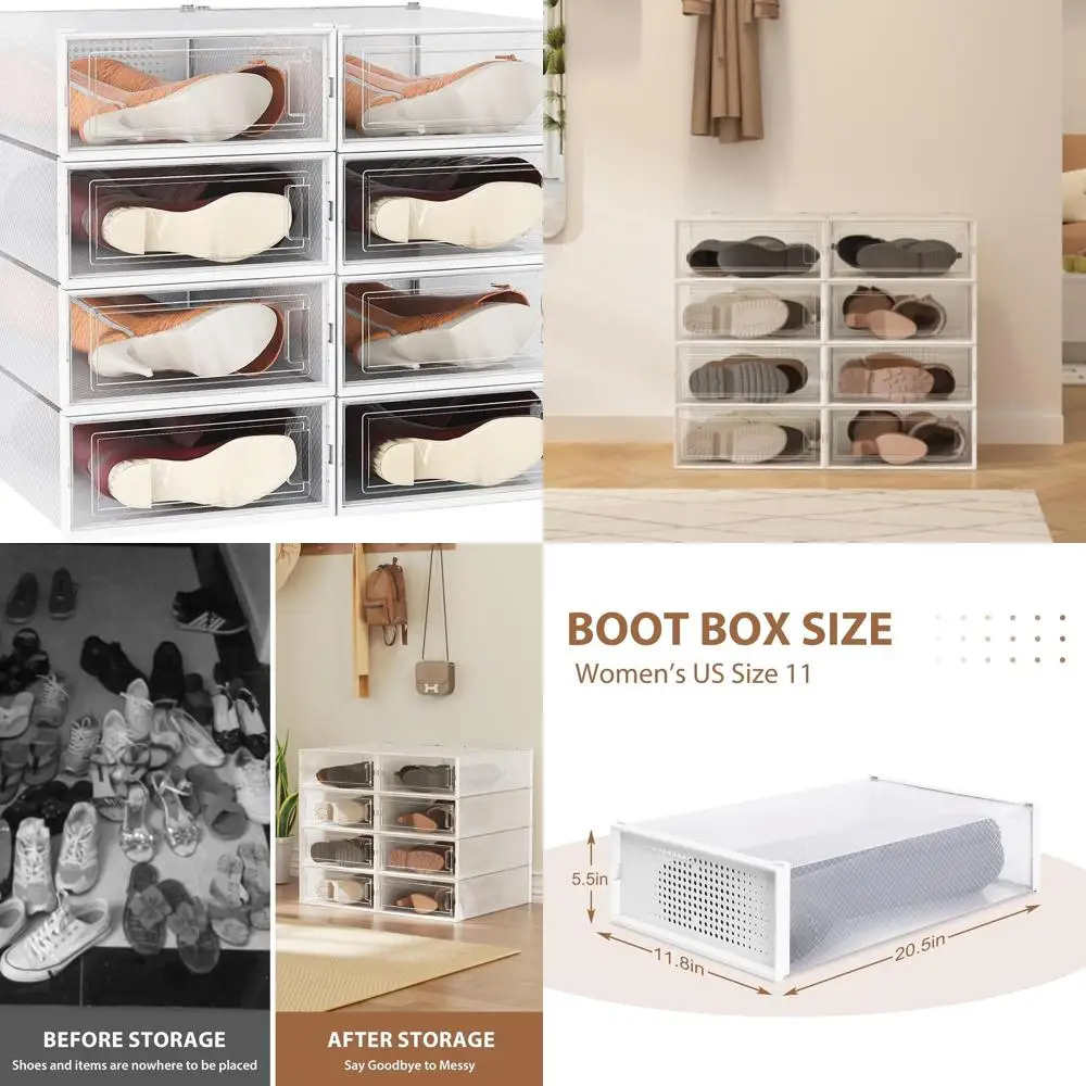 

Stackable Clear Plastic Boot Boxes for Tall Boots, Shoe Storage Organizers with Lids, Ideal for Closet and Under Bed Storage